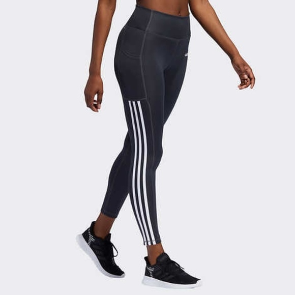 LAST TWO! New Women's Adidas Striped Leggings Gray - Picture 6 of 15